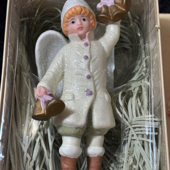 Vintage Victorian Costco Angel Boy Ceramic Bell Ringer Ornament with box 5.5" - Picture 3 of 5